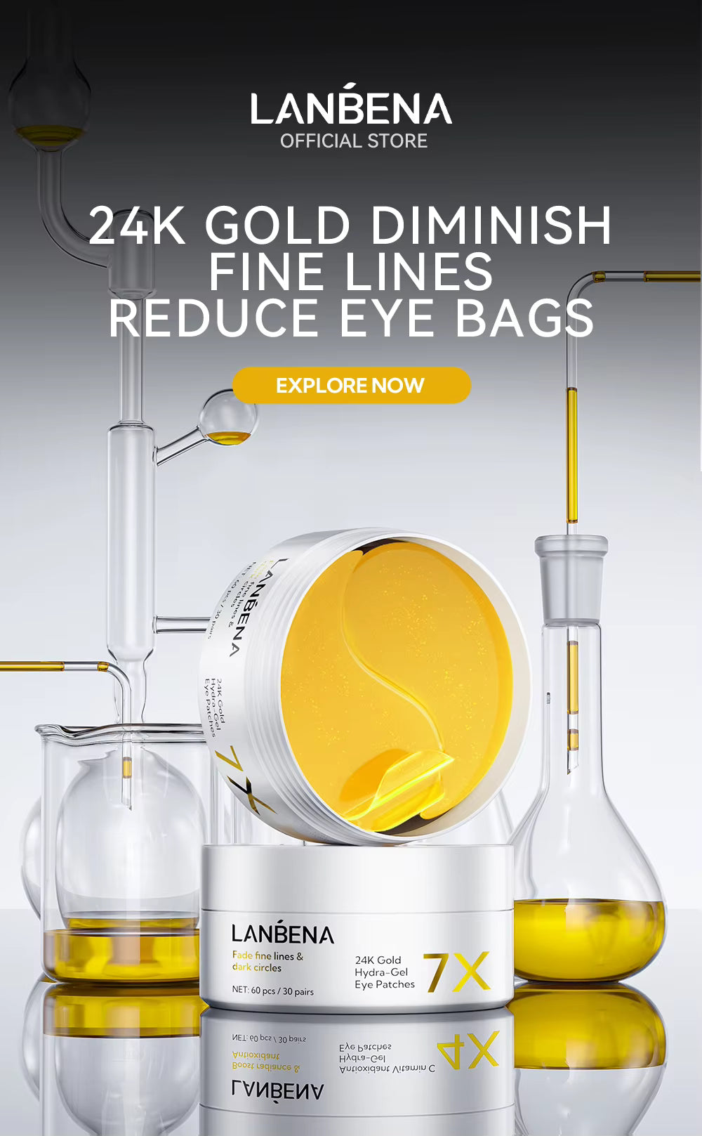 LANBENA 24K Gold Hydra-Gel Eye Patches with Green Tea – Collagen & Retinol Anti-Wrinkle Eye Masks