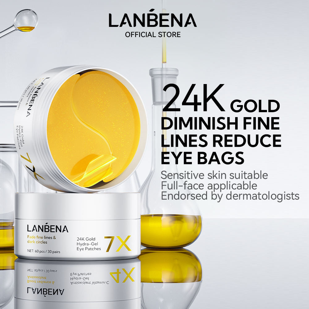LANBENA 24K Gold Hydra-Gel Eye Patches with Green Tea – Collagen & Retinol Anti-Wrinkle Eye Masks