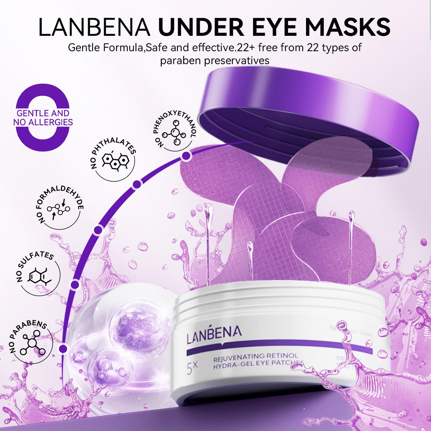 LANBENA Rejuvenating Retinol Hydra-Gel Eye Patches – Anti-Wrinkle & Dark Circle Care